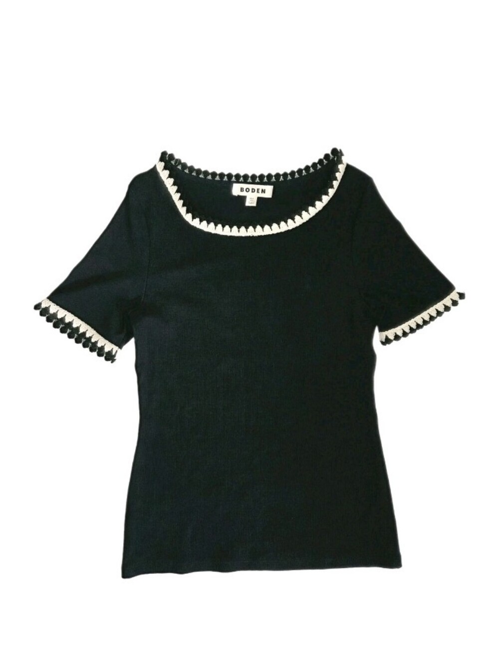 Boden Maddie Trim Detail Top Size 6US Black Crochet Trim Minimalist Boho